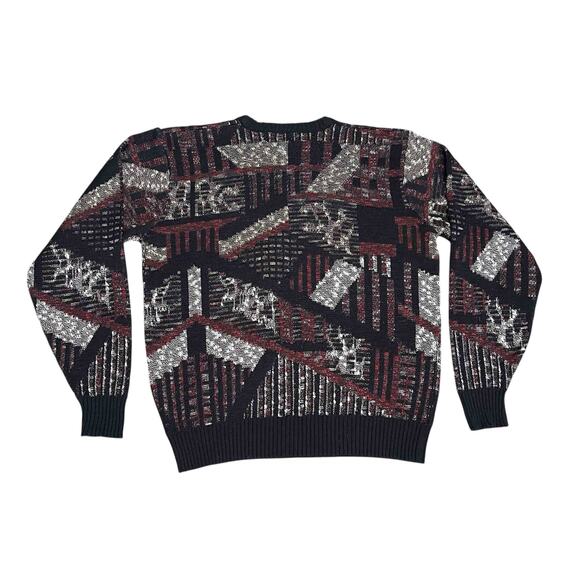 Boulevard By Block Men's Grandpa Crew Neck Sweater XLT Black Red Geometric Knit - Picture 4 of 6